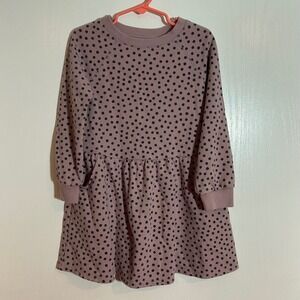 Cat & Jack Girls XS 4/5 Pink Black Dot Long‎ Sleeve Dress Pockets